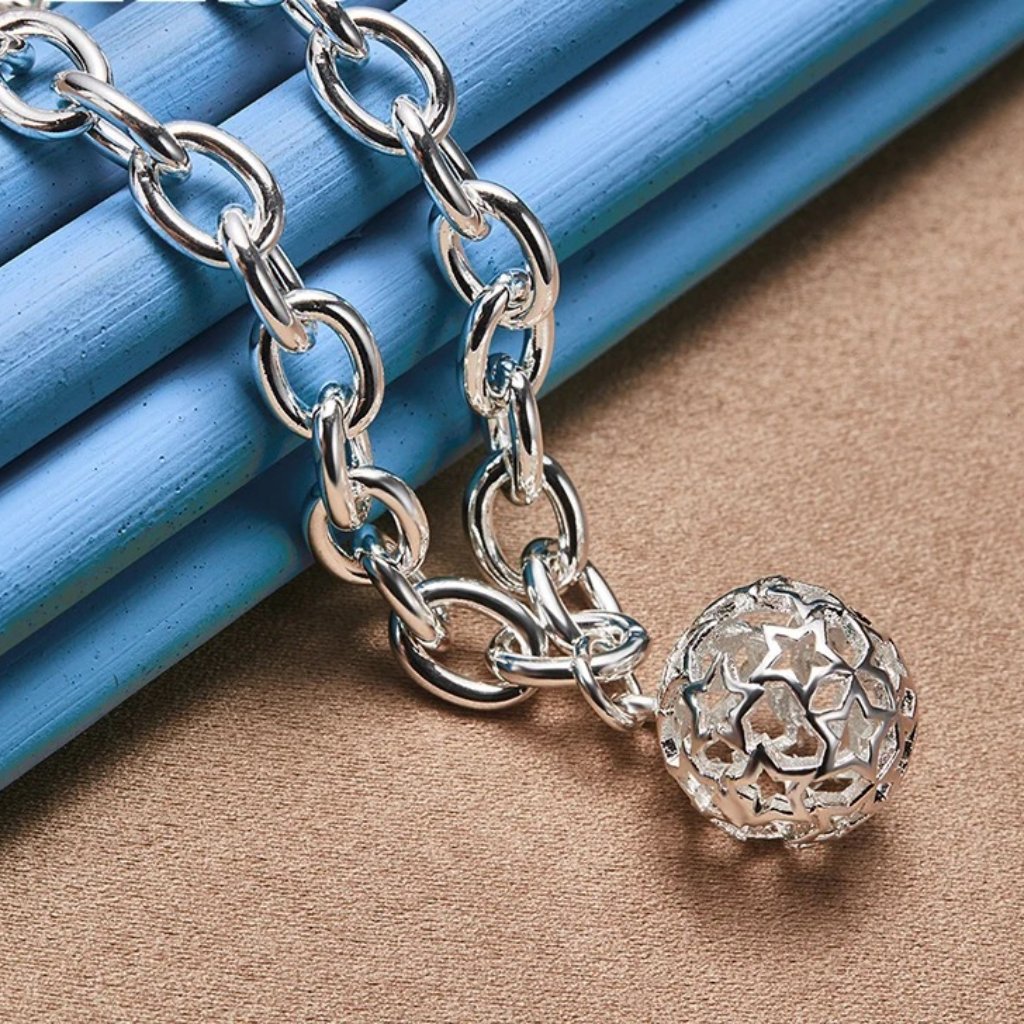 18 Inch O-Ring Chain With Hollowed & Carved Ball .925 Solid Sterling Silver!